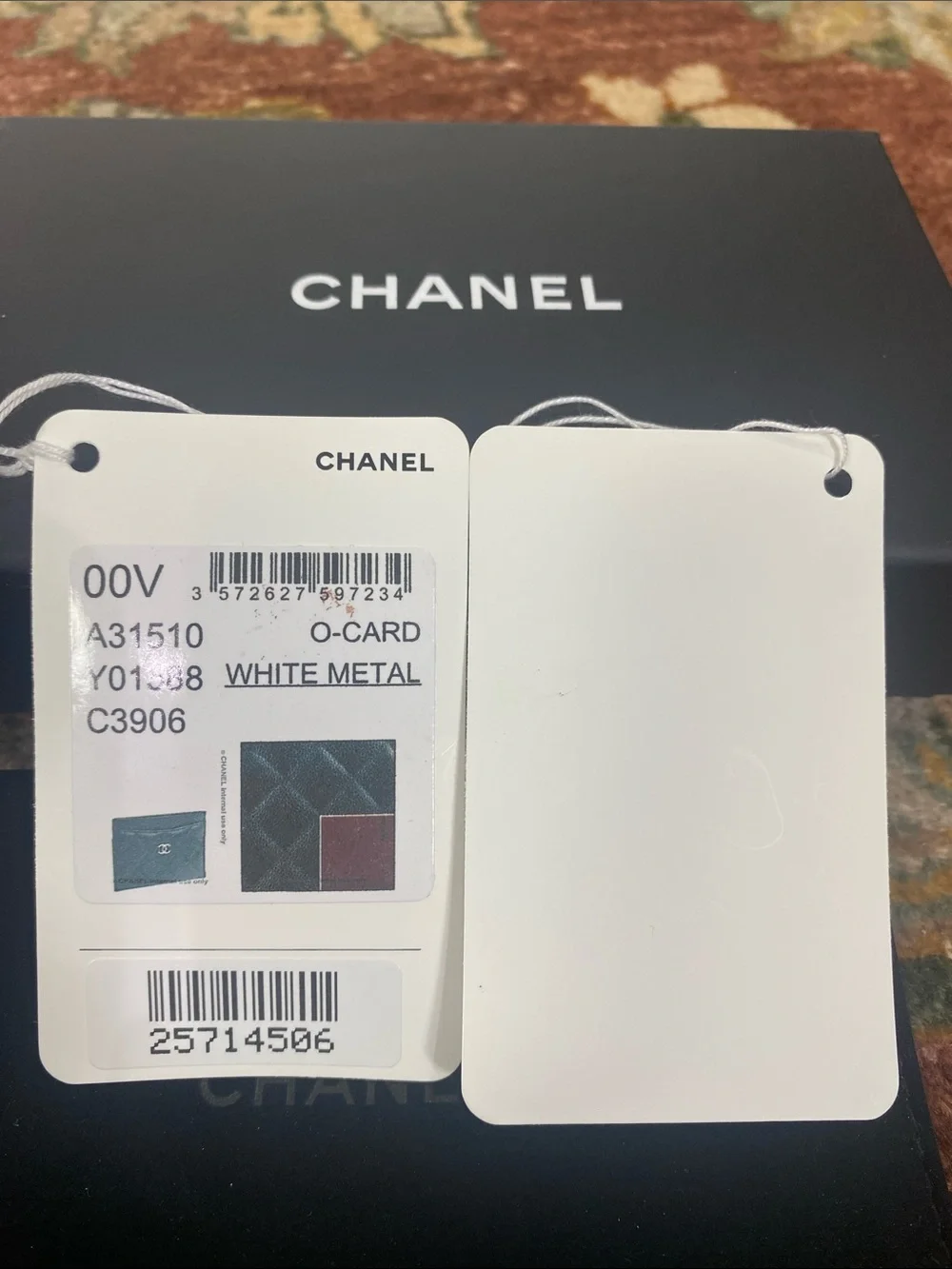 CHANEL Black Quilted Caviar Leather Card Holder with Silver CC logo